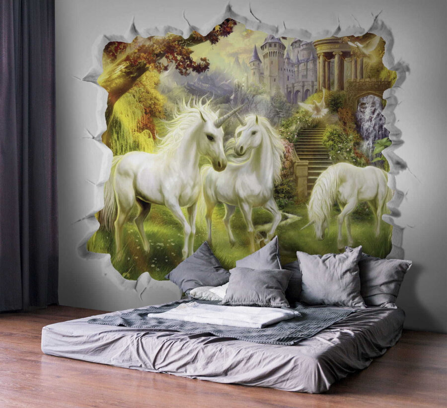 Wall with a castle and unicorns