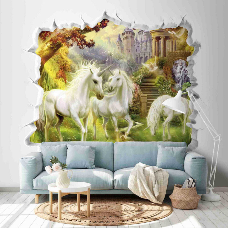 Wall with a castle and unicorns