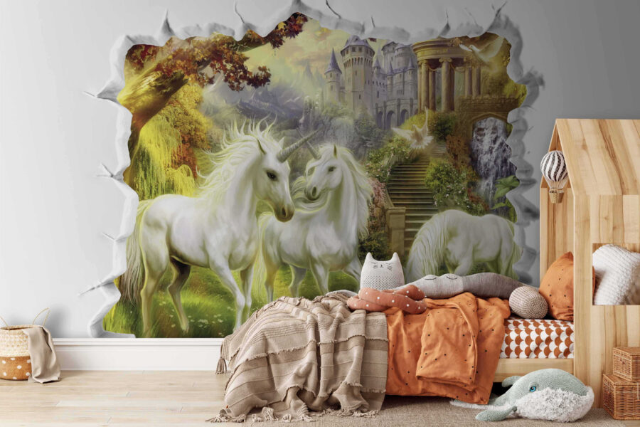 Wall with a castle and unicorns