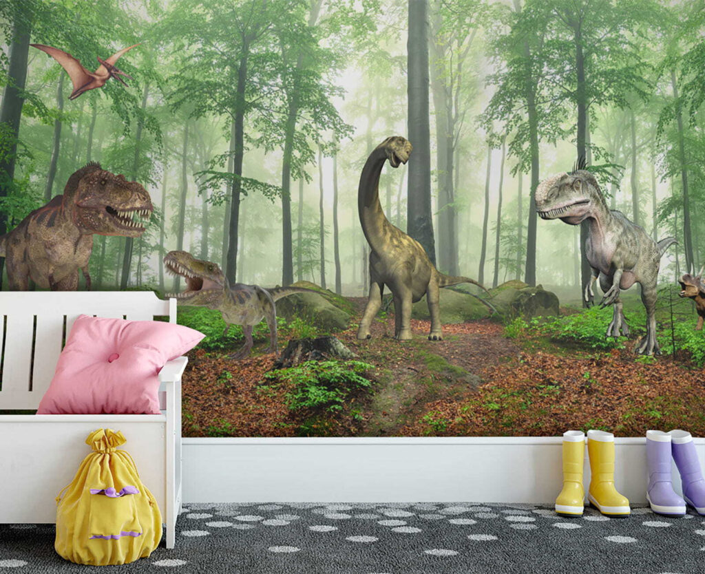 Group of dinosaurs in a forest Group of dinosaurs in a forest
