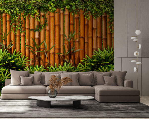 Bamboo fence with plants Bamboo fence with plants