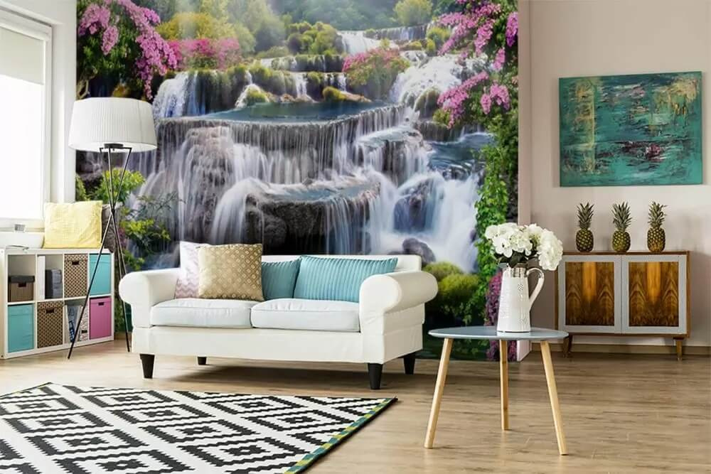 Waterfall with flowers and trees