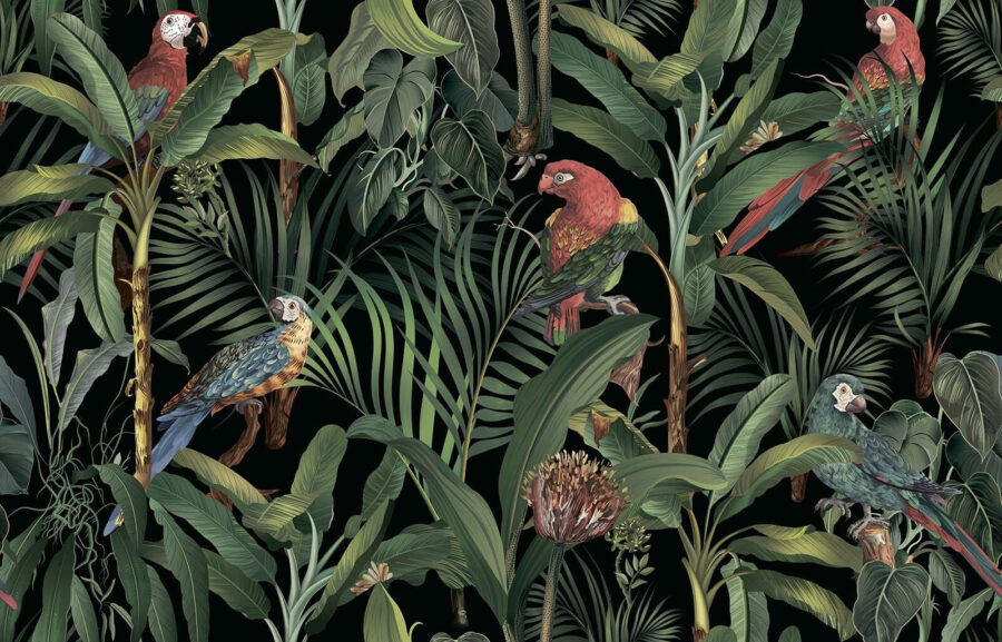 Wallpaper with birds and plants