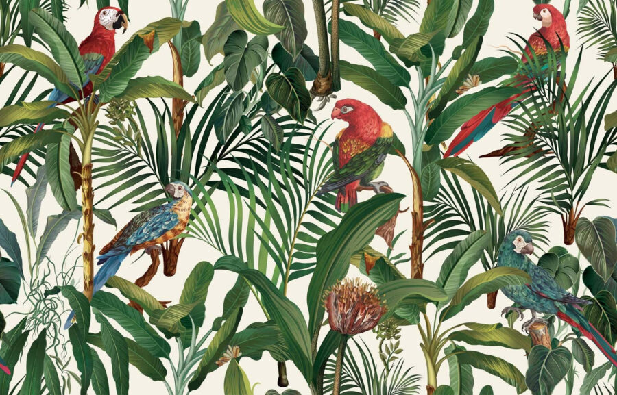 Wallpaper with birds and plants