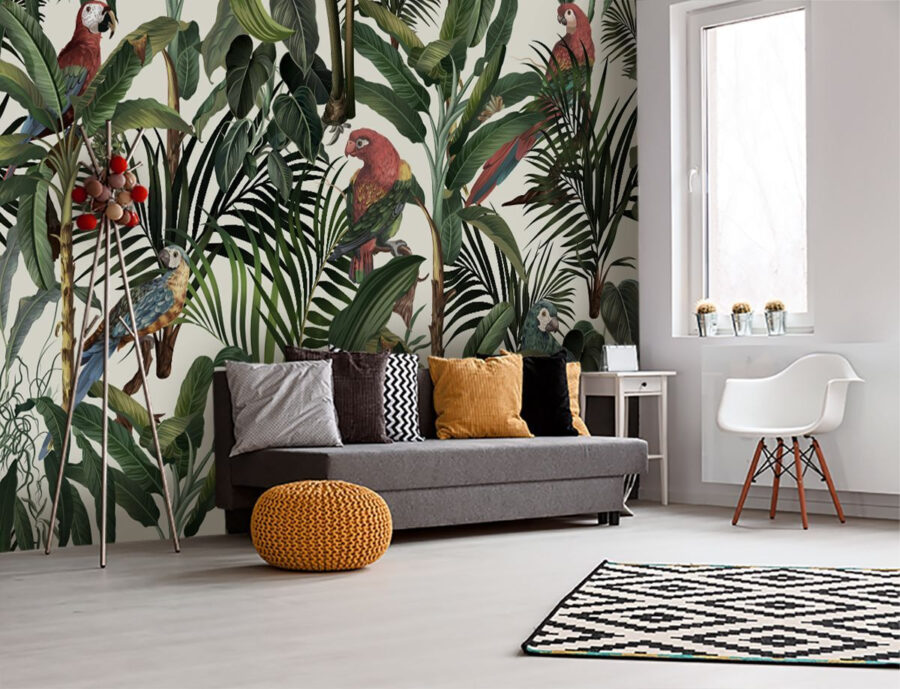Wallpaper with birds and plants
