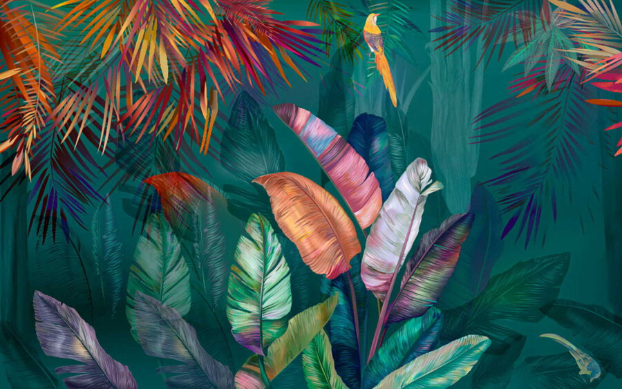 Colorful tropical leaves and birds Colorful tropical leaves and birds