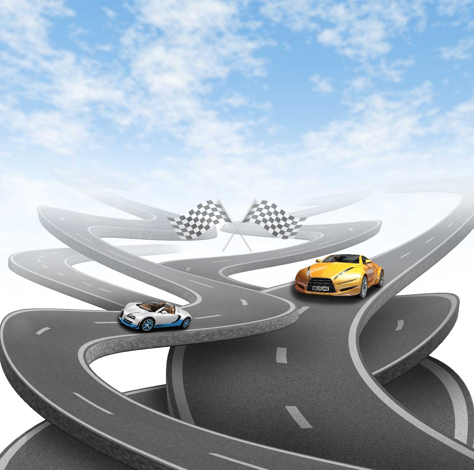 Two cars on a winding road Two cars on a winding road