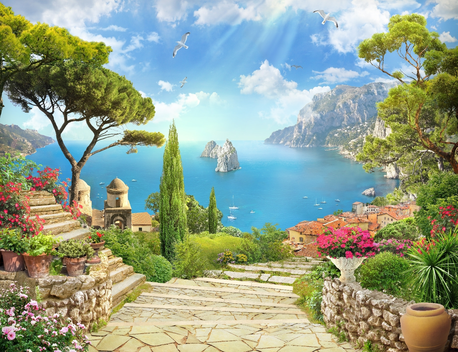 Stone stairs leading to a body of water Stone stairs leading to a body of water