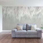 Wall murals White feather pattern on a gray background