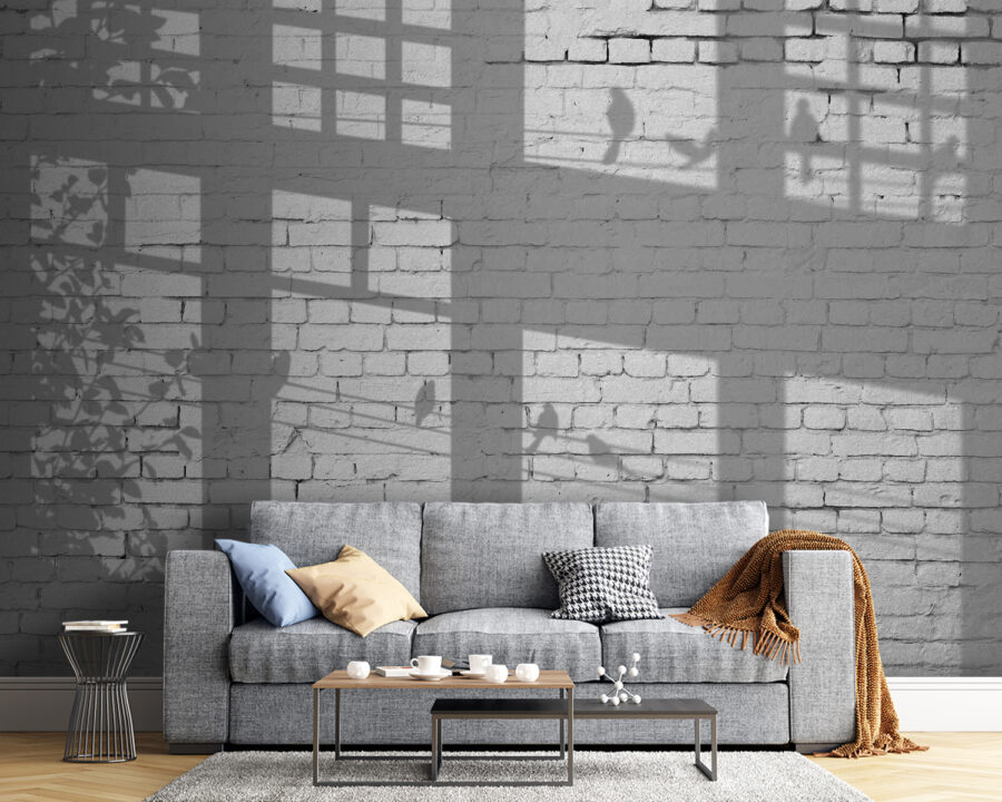 Wall with windows and birds shadow