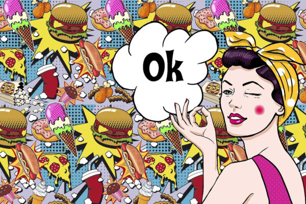 Woman holding a bubble with food Woman holding a bubble with food
