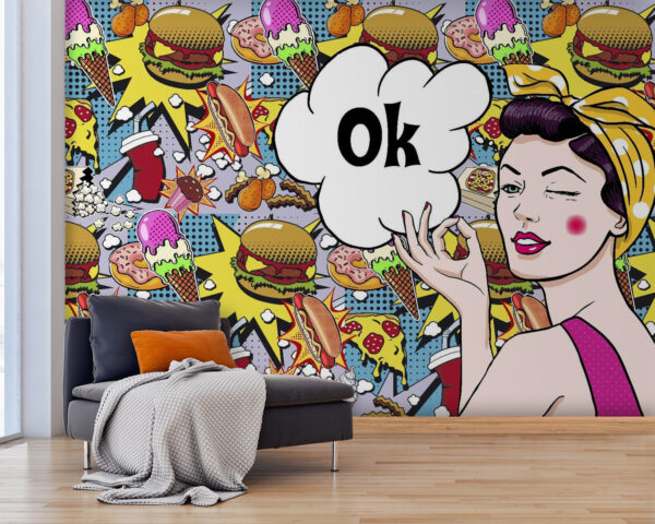 Woman holding a bubble with food Woman holding a bubble with food