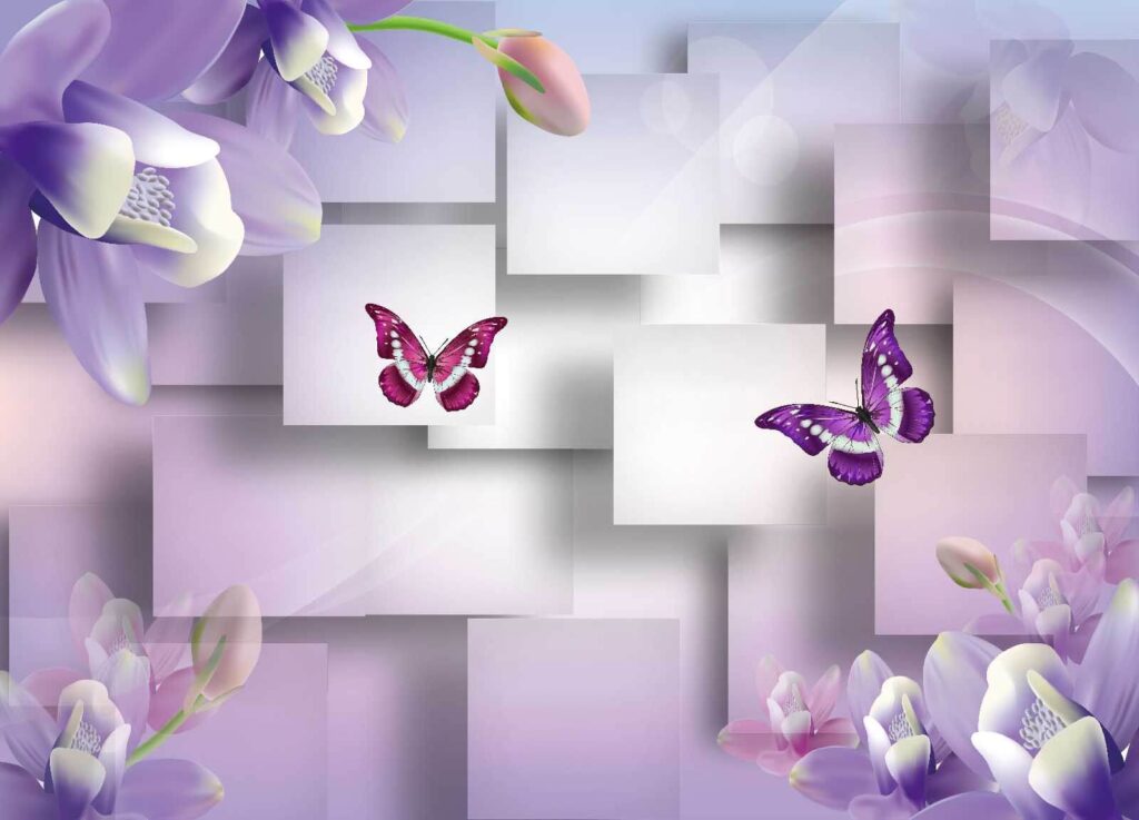 Purple and white flowers and butterflies Purple and white flowers and butterflies