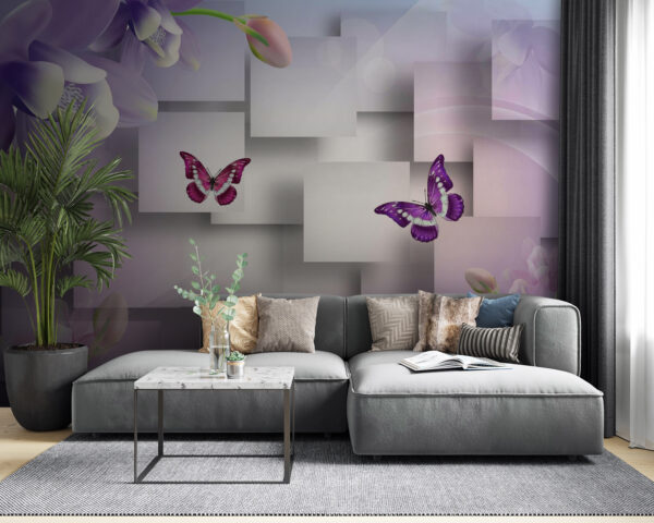 Purple and white flowers and butterflies Purple and white flowers and butterflies