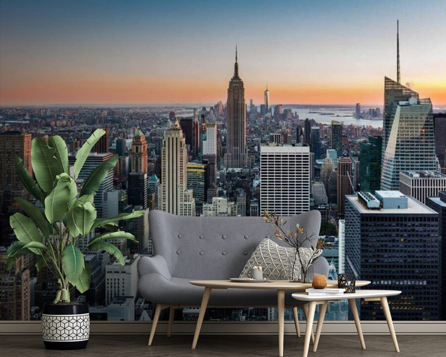 City skyline with tall buildings