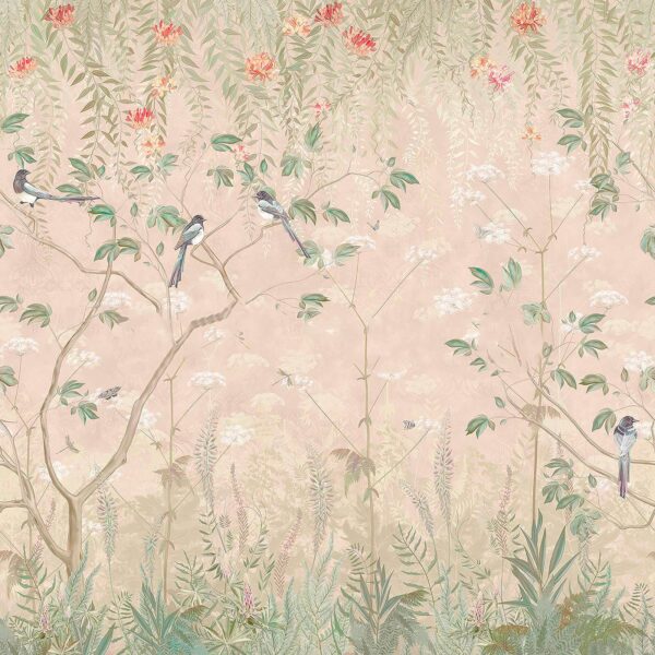 Wallpaper with birds on trees and flowers Wallpaper with birds on trees and flowers