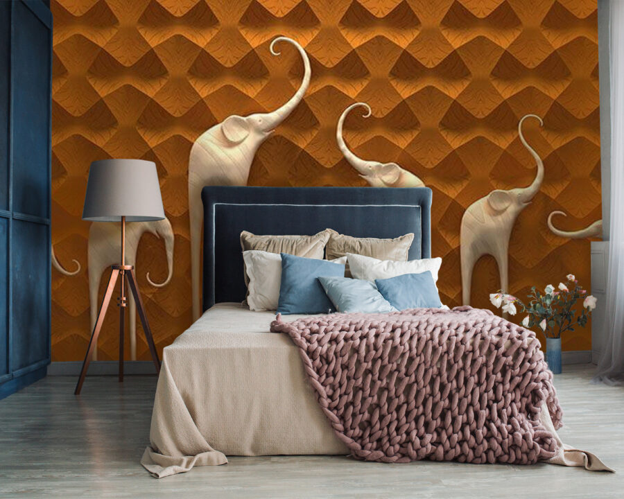 Group of elephants on a wall Group of elephants on a wall