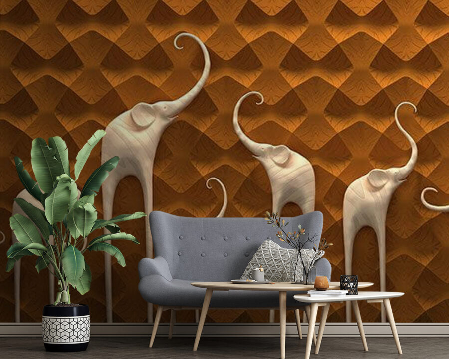 Group of elephants on a wall Group of elephants on a wall