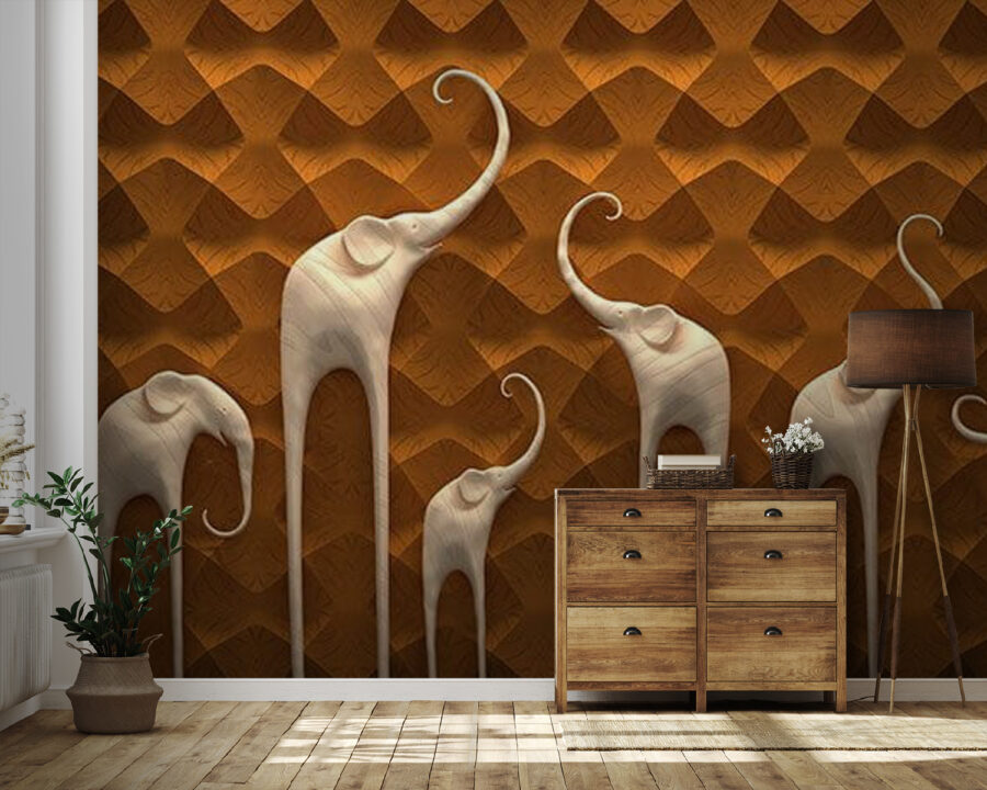 Group of elephants on a wall Group of elephants on a wall