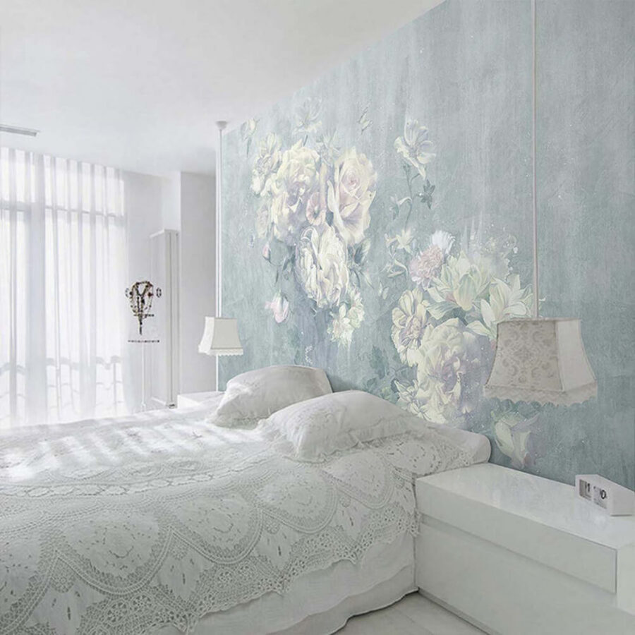 Wall murals Painting of flowers and butterflies
