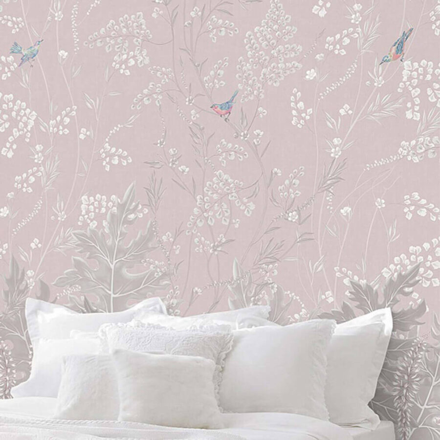 Wallpaper with birds and plants