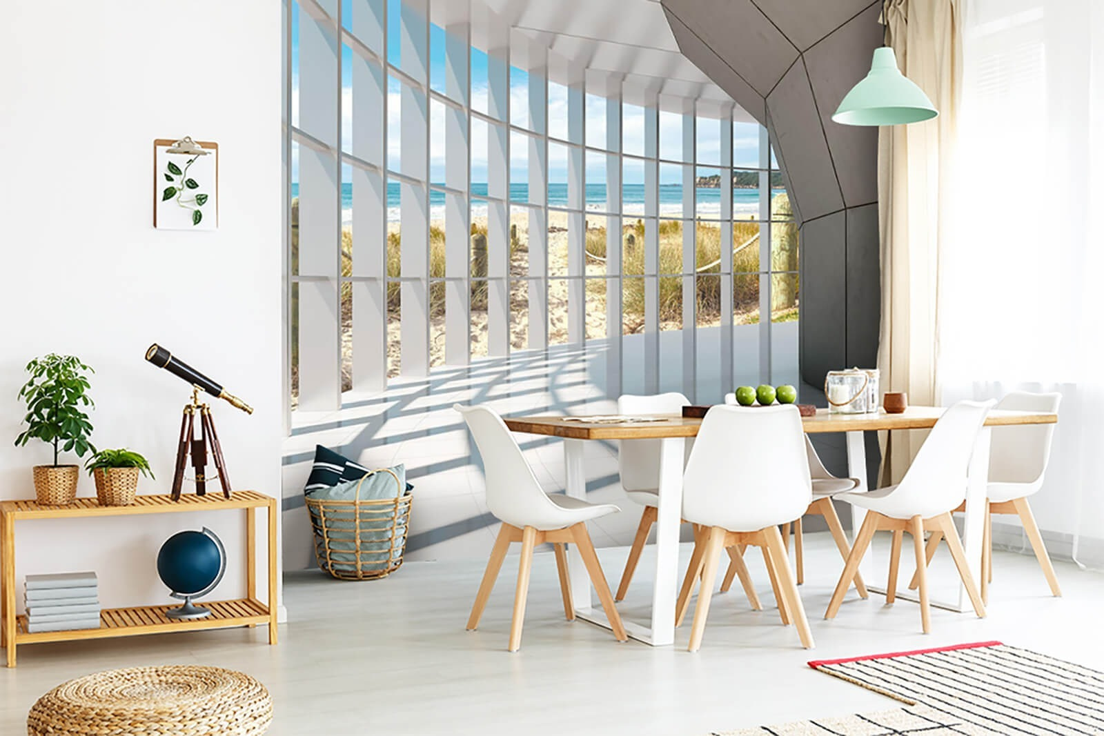 Large room with windows and a beach view Large room with windows and a beach view