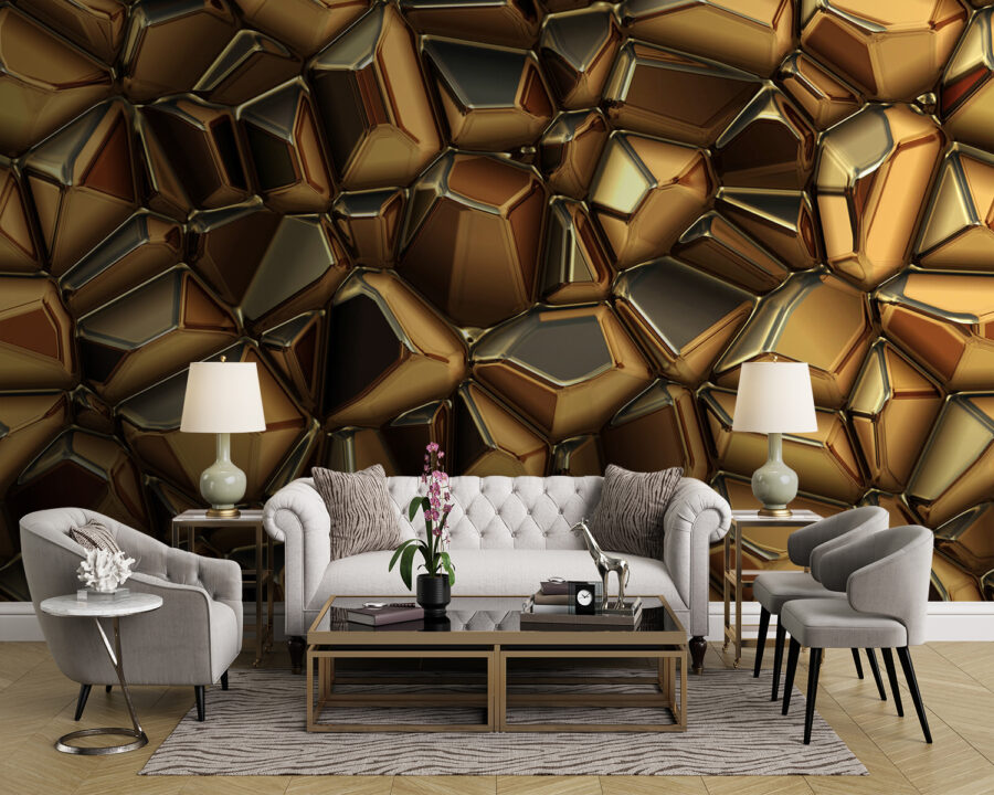 Textured metallic surface with unique shapes.