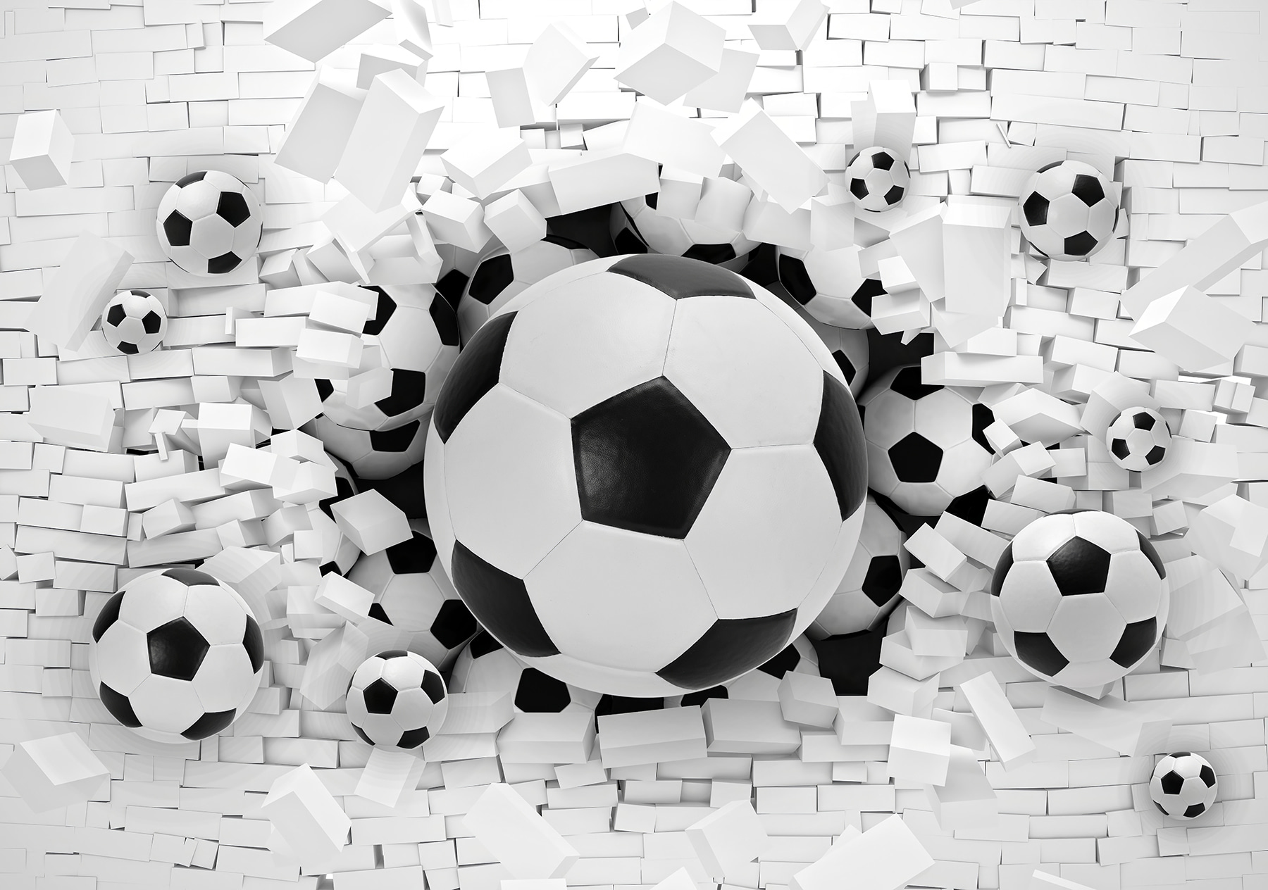 Group of football balls in a pile of bricks Group of football balls in a pile of bricks