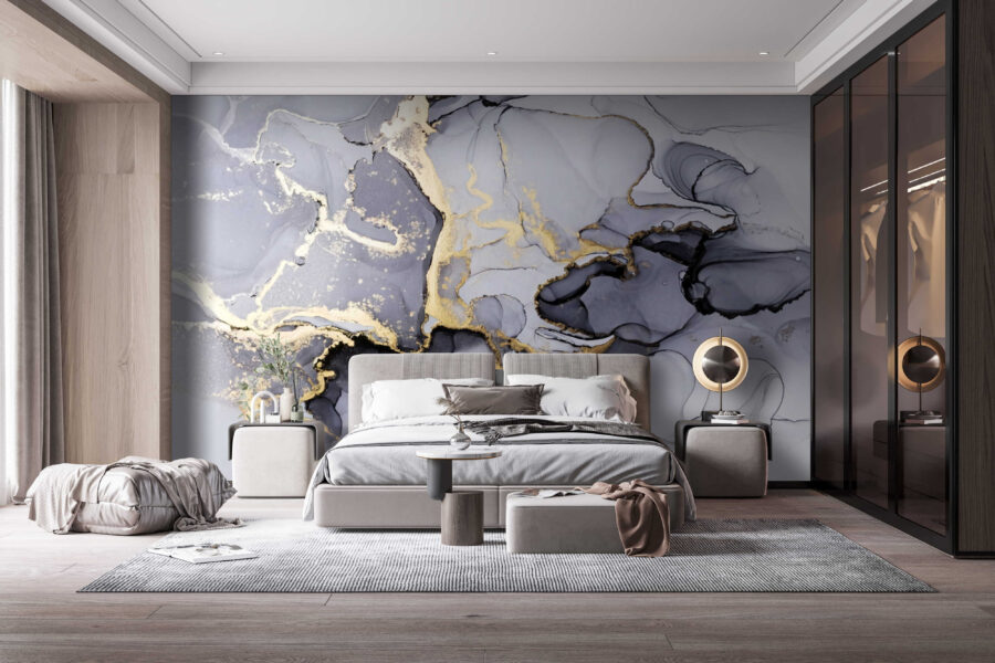 Abstract flowing patterns in muted hues.