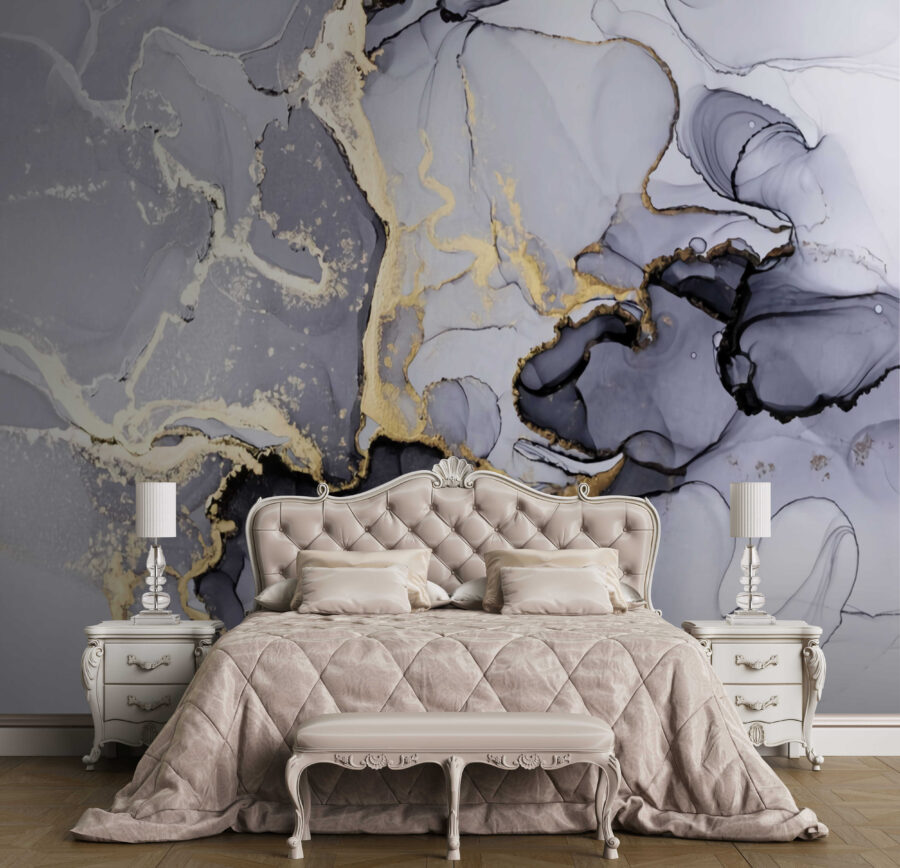 Abstract flowing patterns in muted hues.