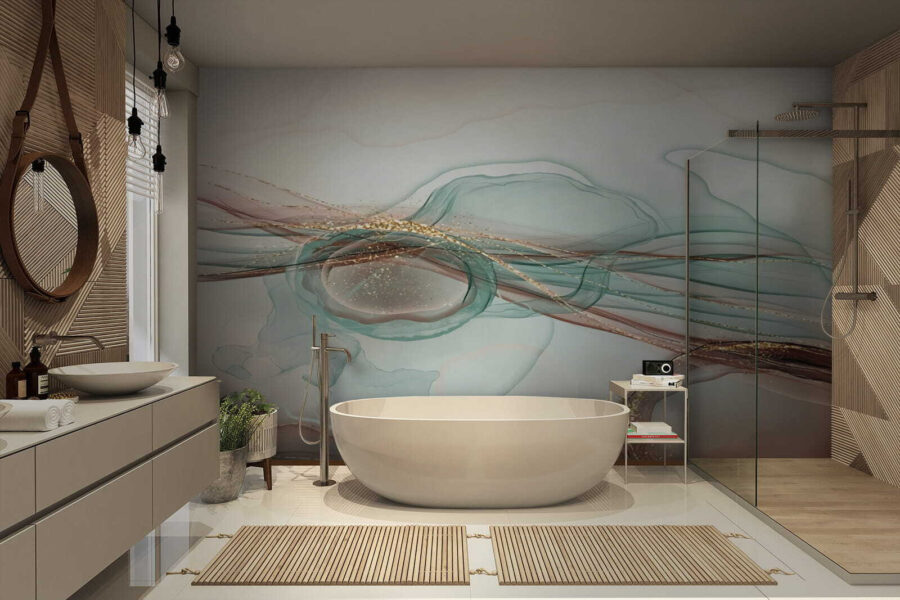 Abstract waves in soft pastel tones.