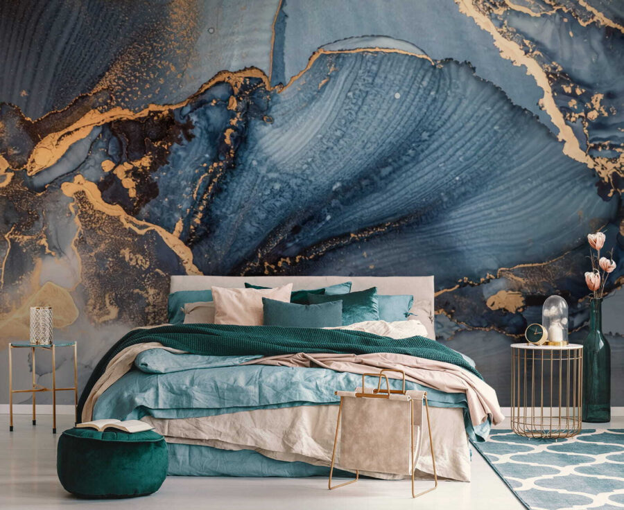 Wall murals Azure currents mingling with metallic lines.
