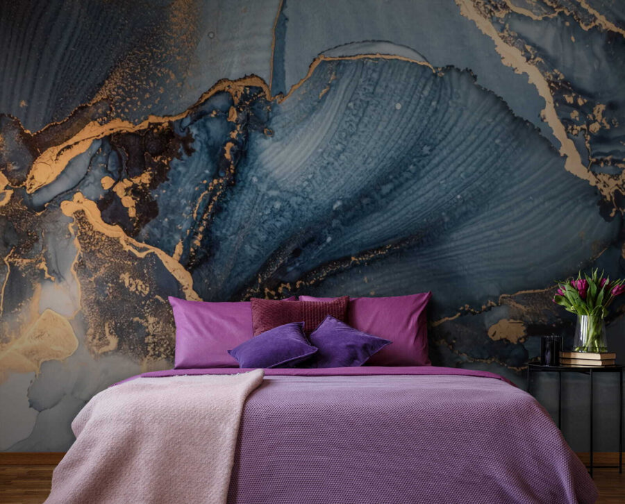 Wall murals Azure currents mingling with metallic lines. - Image 2