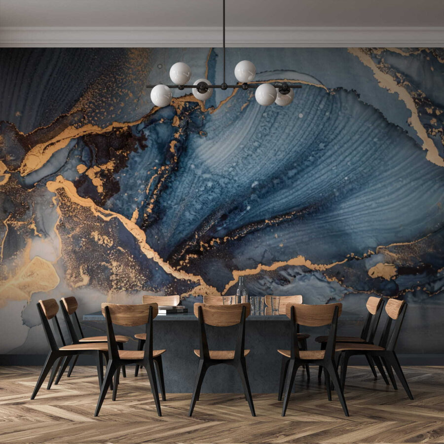 Wall murals Azure currents mingling with metallic lines. - Image 3