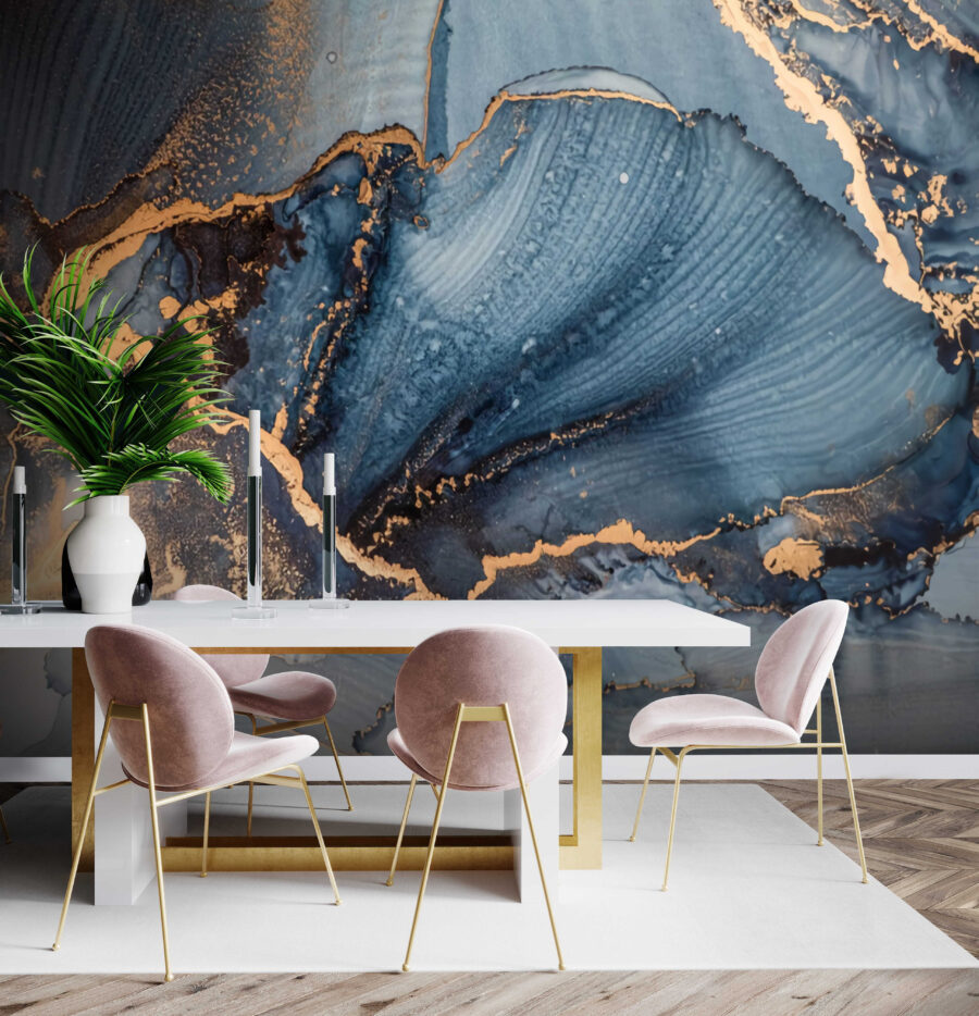 Wall murals Azure currents mingling with metallic lines. - Image 4