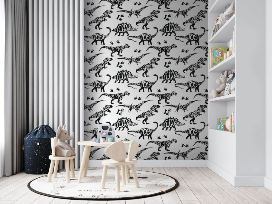 Pattern of dinosaurs with words