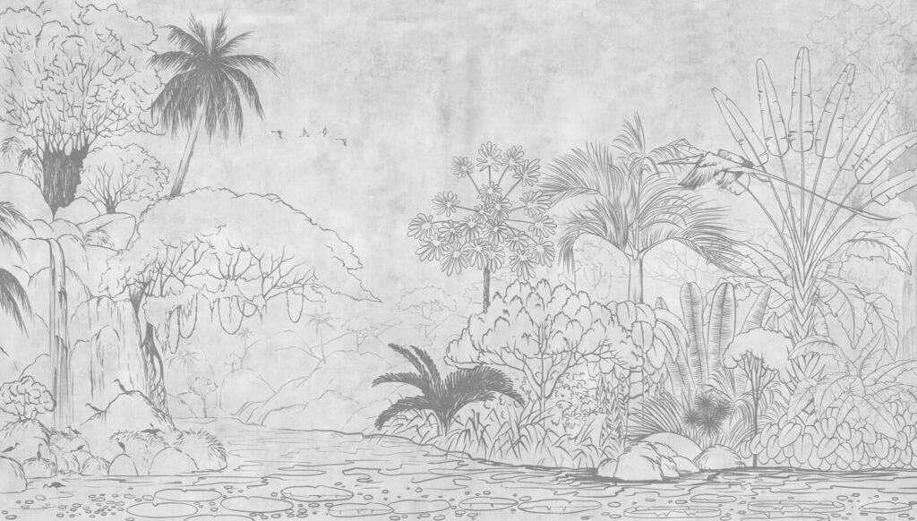 Drawing of a river with trees and plants Drawing of a river with trees and plants