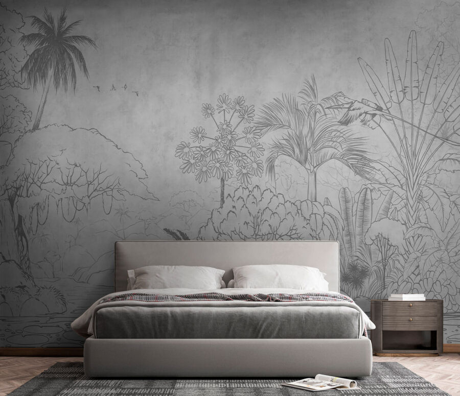 Drawing of a river with trees and plants