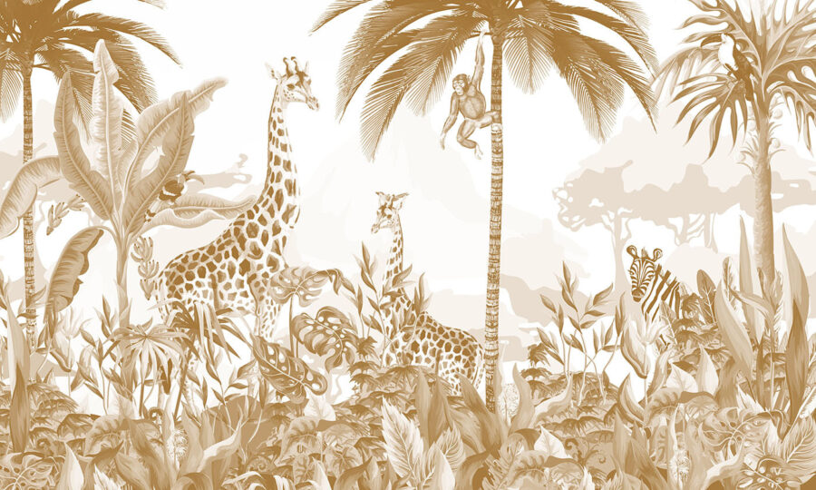 Wallpaper with giraffes and zebras