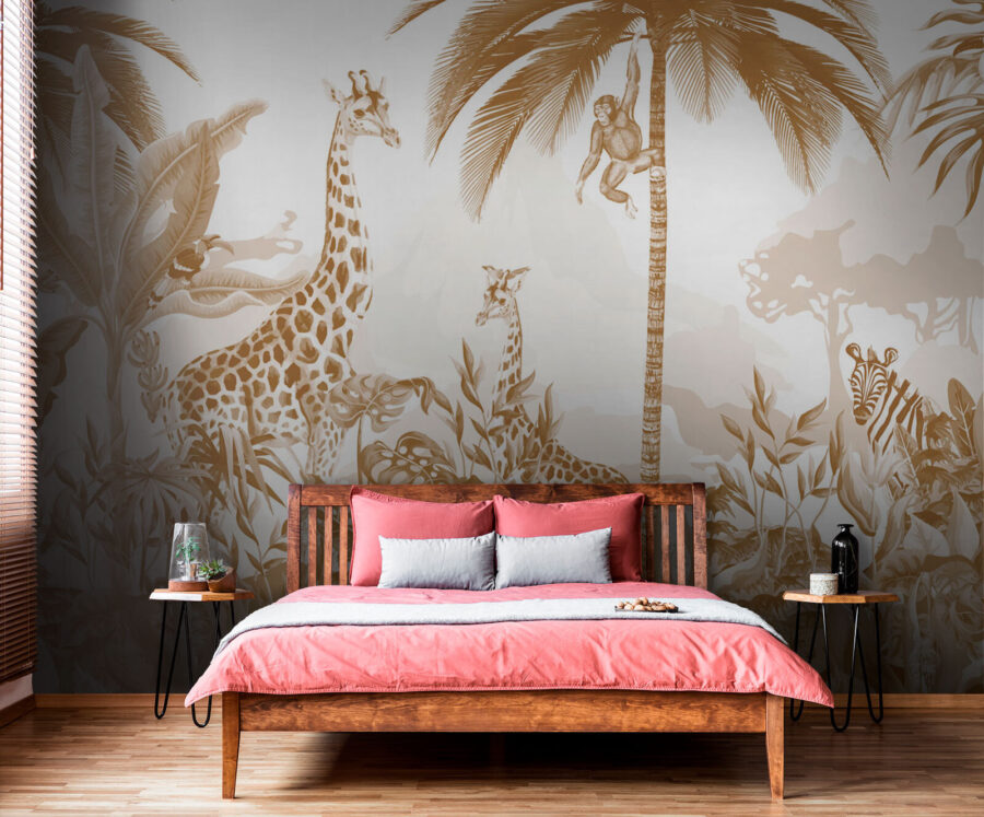 Wallpaper with giraffes and zebras