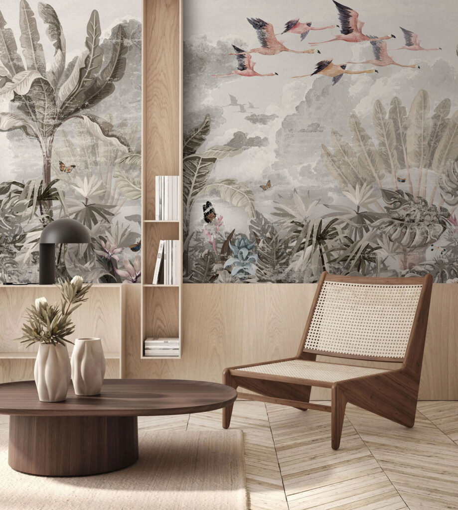 u73561pig1 919x1024 - Mural of birds flying over a forest