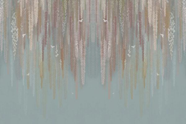 Wallpaper with a pattern of leaves and birds Wallpaper with a pattern of leaves and birds