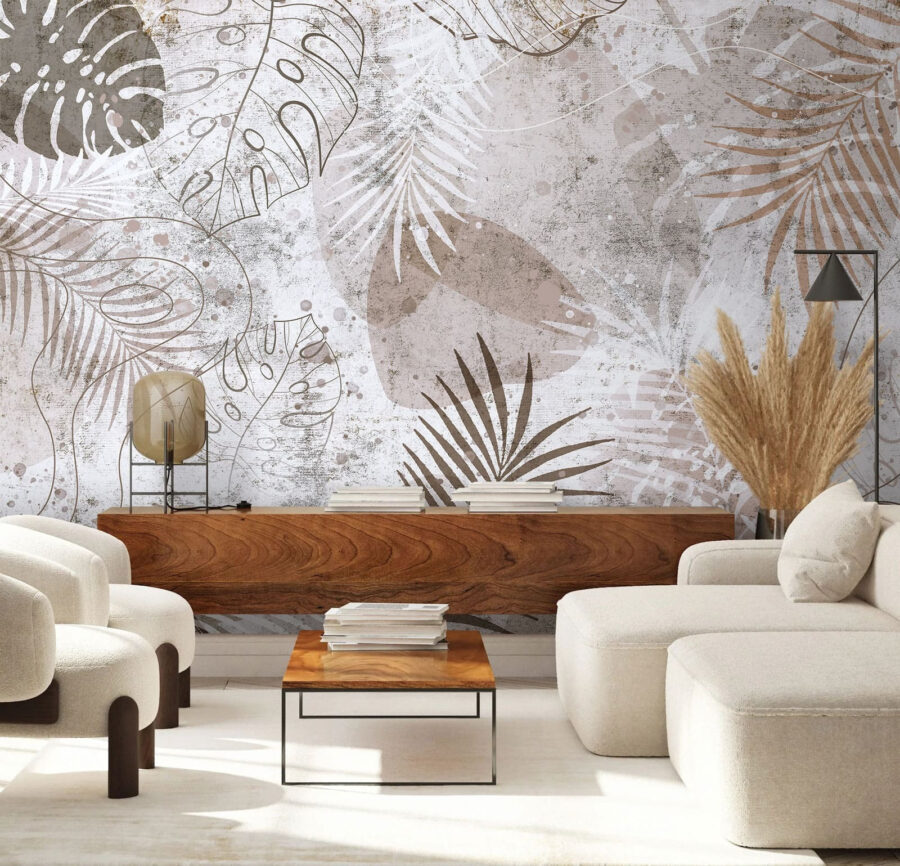 Elegant botanical patterns in neutral tones.