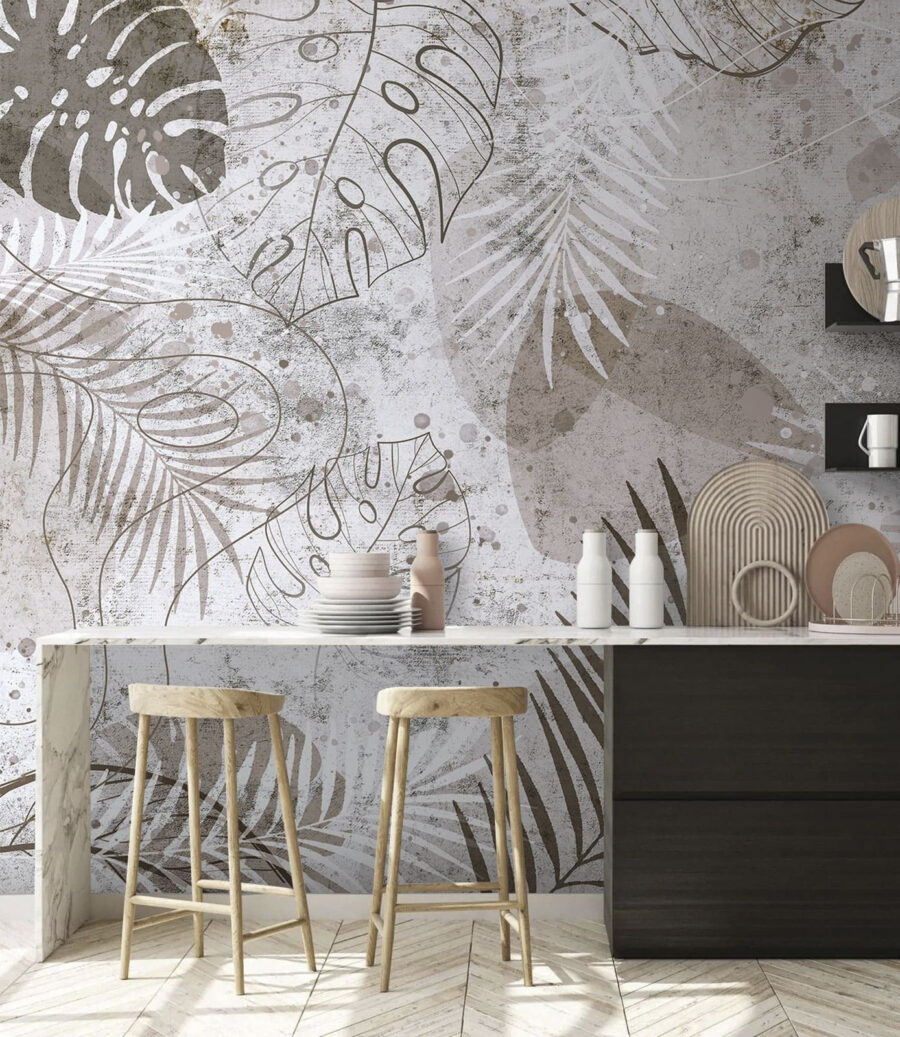 Elegant botanical patterns in neutral tones.