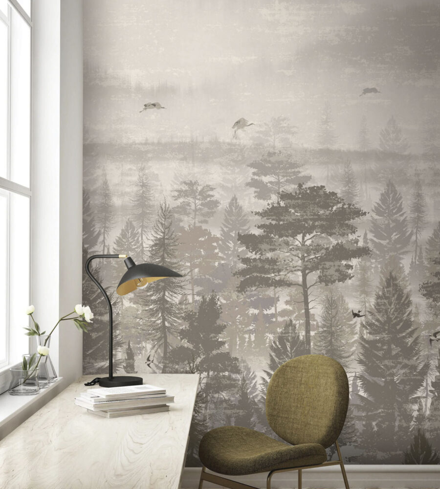 Birds flying over a forest