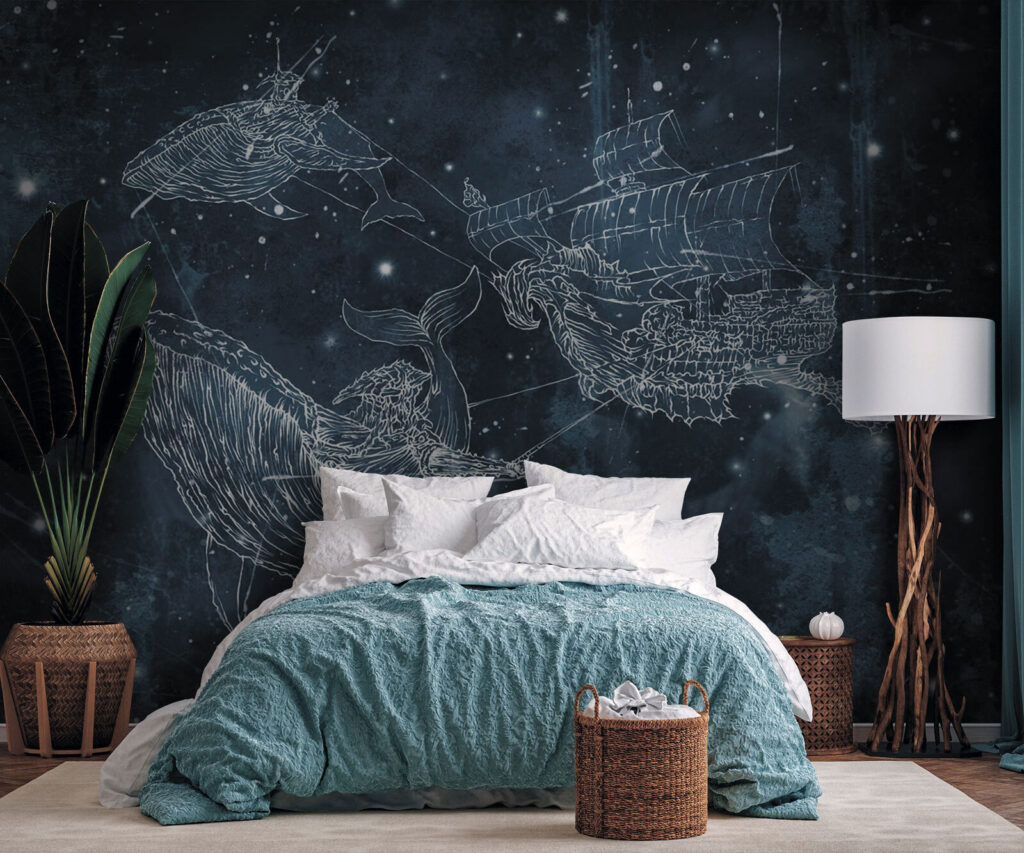 Drawing of a whale and a ship Drawing of a whale and a ship