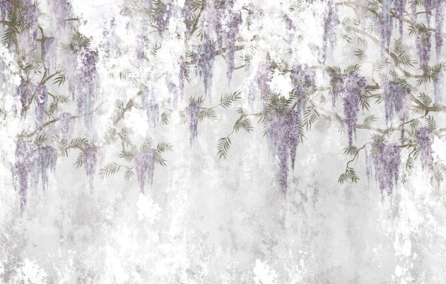 White wall with purple flowers