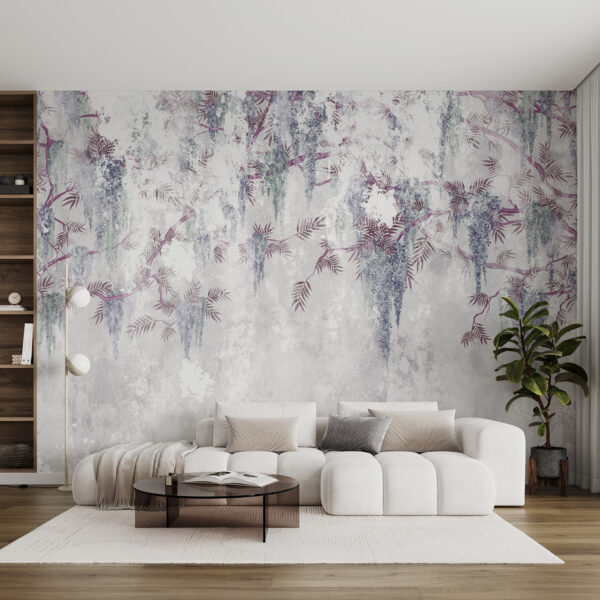 Wall mural Wall mural A white wall with purple flowers (SKU: u73816v2)