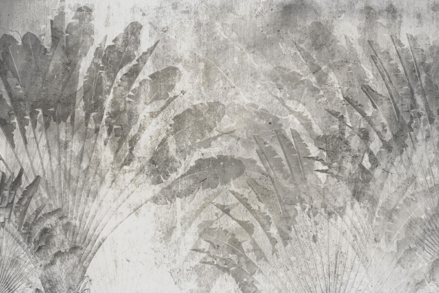 Grey and white background with leaves