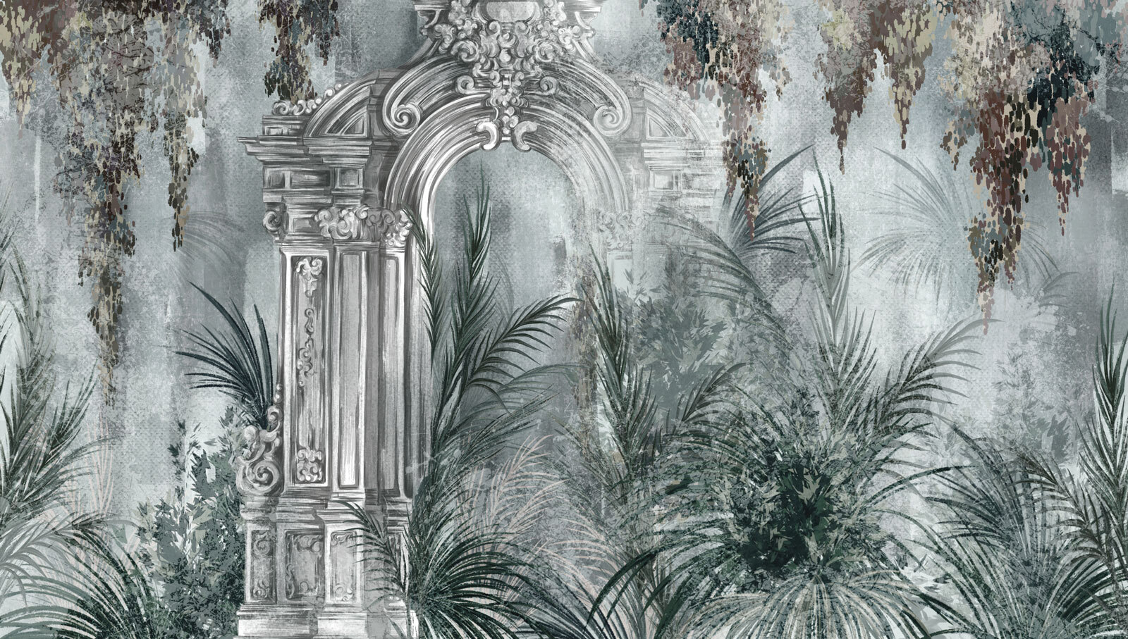 Wallpaper with a stone arch and plants Wallpaper with a stone arch and plants